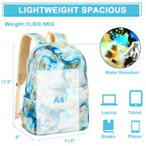 School Backpack for Teen Girls Bookbags Elementary High School Corduroy Laptop Bags Women Travel Daypacks (Pebble-Blue White)