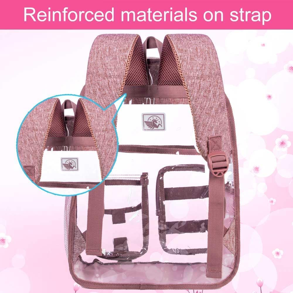 Clear Backpack for Girls Women, Heavy Duty PVC Transparent BookBag, Cute See Through School Bags for Teens Elementary - Pink