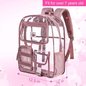 Clear Backpack for Girls Women, Heavy Duty PVC Transparent BookBag, Cute See Through School Bags for Teens Elementary - Pink