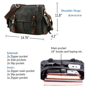 [Upgraded] Vintage Canvas Messenger Bag Large Book Laptop Shoulder Bag Women Men New