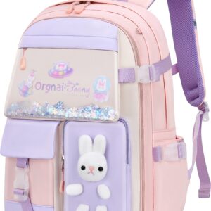 Gazigo Girls Backpack Elementary School, Bunny Backpack for girls Cute Kids Laptop Bag Kindergarten Preschool Bookbag Mochila Para 5.6.7.8.9.10 Niñas(Only Backpack Pink)