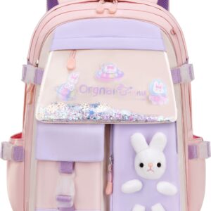 Gazigo Girls Backpack Elementary School, Bunny Backpack for girls Cute Kids Laptop Bag Kindergarten Preschool Bookbag Mochila Para 5.6.7.8.9.10 Niñas(Only Backpack Pink)