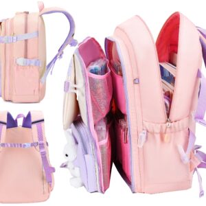 Gazigo Girls Backpack Elementary School, Bunny Backpack for girls Cute Kids Laptop Bag Kindergarten Preschool Bookbag Mochila Para 5.6.7.8.9.10 Niñas(Only Backpack Pink)