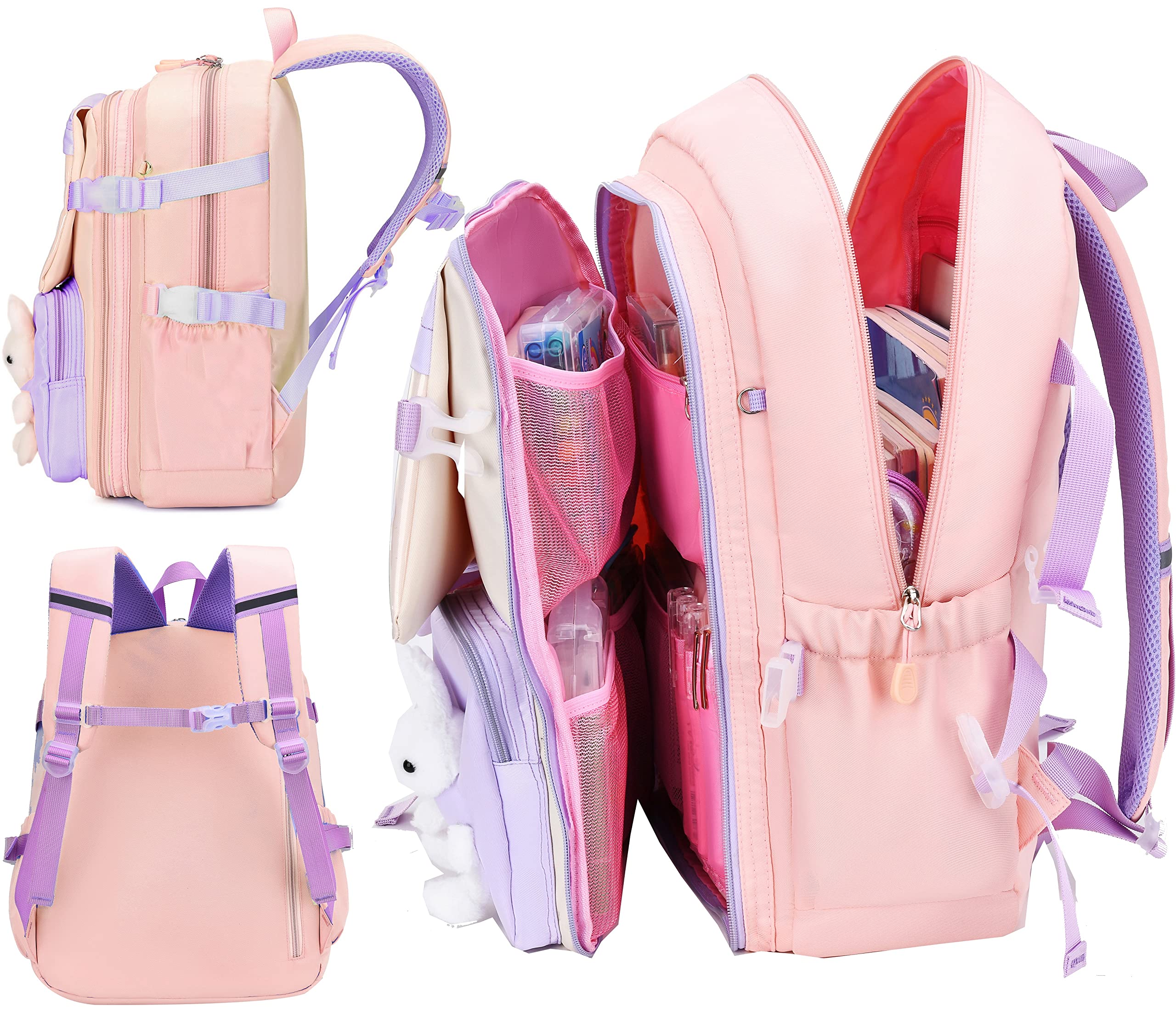 Gazigo Girls Backpack Elementary School, Bunny Backpack for girls Cute Kids Laptop Bag Kindergarten Preschool Bookbag Mochila Para 5.6.7.8.9.10 Niñas(Only Backpack Pink)