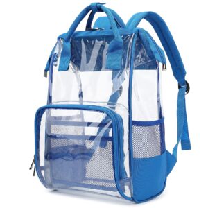 yusudan heavy duty clear backpack for men women, school bag bookbag pvc plastic transparent backpacks for boys girls (blue)