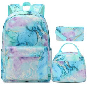 girls bookbag with lunch box for school, 3pcs backpack for girls with lunch bag & pencil case, large capacity kids schoolbag for preschool kindergarten elementary