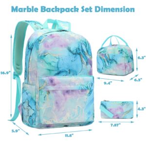 Girls Bookbag with Lunch Box for School, 3PCS Backpack for Girls with Lunch Bag & Pencil Case, Large Capacity Kids Schoolbag for Preschool Kindergarten Elementary