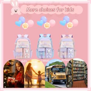 VIDOSCLA Bunny Girls Backpack for School Kawaii Kids Girls Book bags Cute Sequin School Bag for Girls