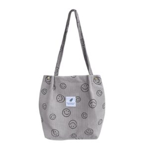 jarkjard corduroy tote bag aesthetic cute tote bags large school shoulder bags for teen girls trendy stuff(grey)