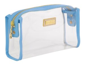 lilly pulitzer clear zipper pouch, cute pencil case for adults, travel toiletry bag, small pouch bag for supplies, makeup or toiletries (frenchie blue)