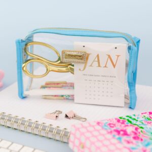 Lilly Pulitzer Clear Zipper Pouch, Cute Pencil Case for Adults, Travel Toiletry Bag, Small Pouch Bag for Supplies, Makeup or Toiletries (Frenchie Blue)