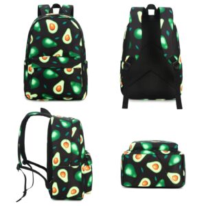 Esfoxes Avocado School Backpack for Girls, Kids Teens School Bags Bookbags Set with Lunch Bag Pencil Bag