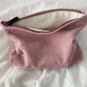 SxoSyo Cosmetic Bags for Women Makeup Bag Large Capacity Purse Travel Toiletry Zipper Storage Pouch Make up Brushes Organizer for Gifts (Corduroy, Pink)