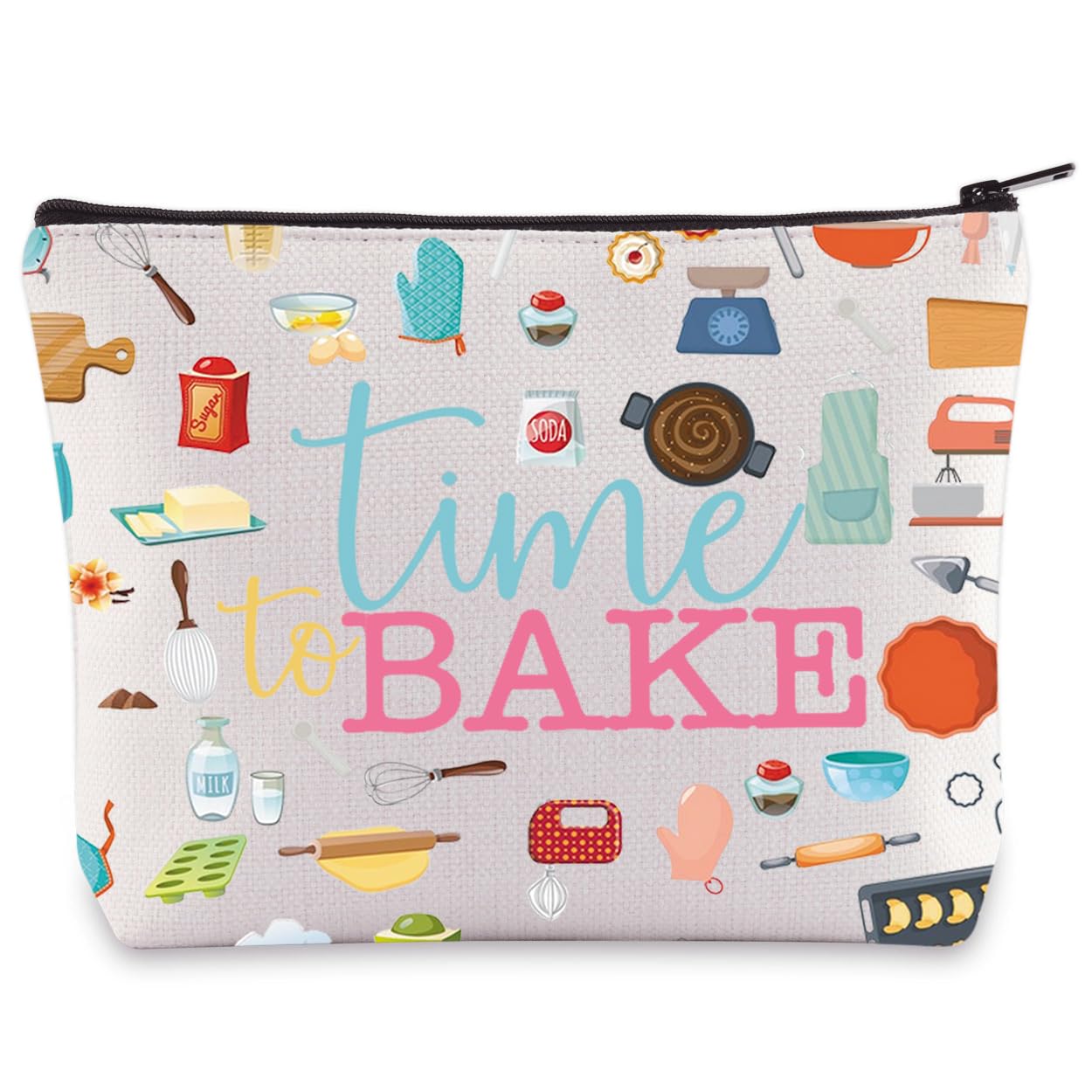 LEVLO Baker Travel Zipper Pouch Bag Baking Gift For Bake Lover Time To Bake Zipper Pouch Bag For Culinary School Graduation (Time To Bake)