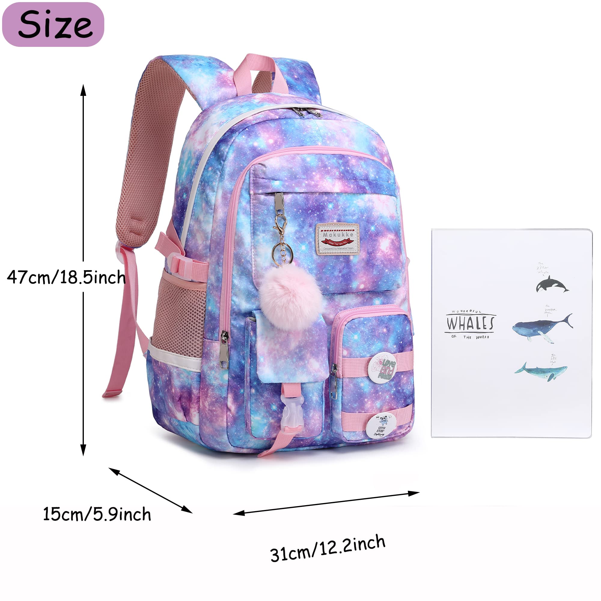 Makukke Backpack for Girls Women, 15.6 Inch Laptop School Bag Elementary College Bookbag Anti Theft Daypack for Women Students (Pink)