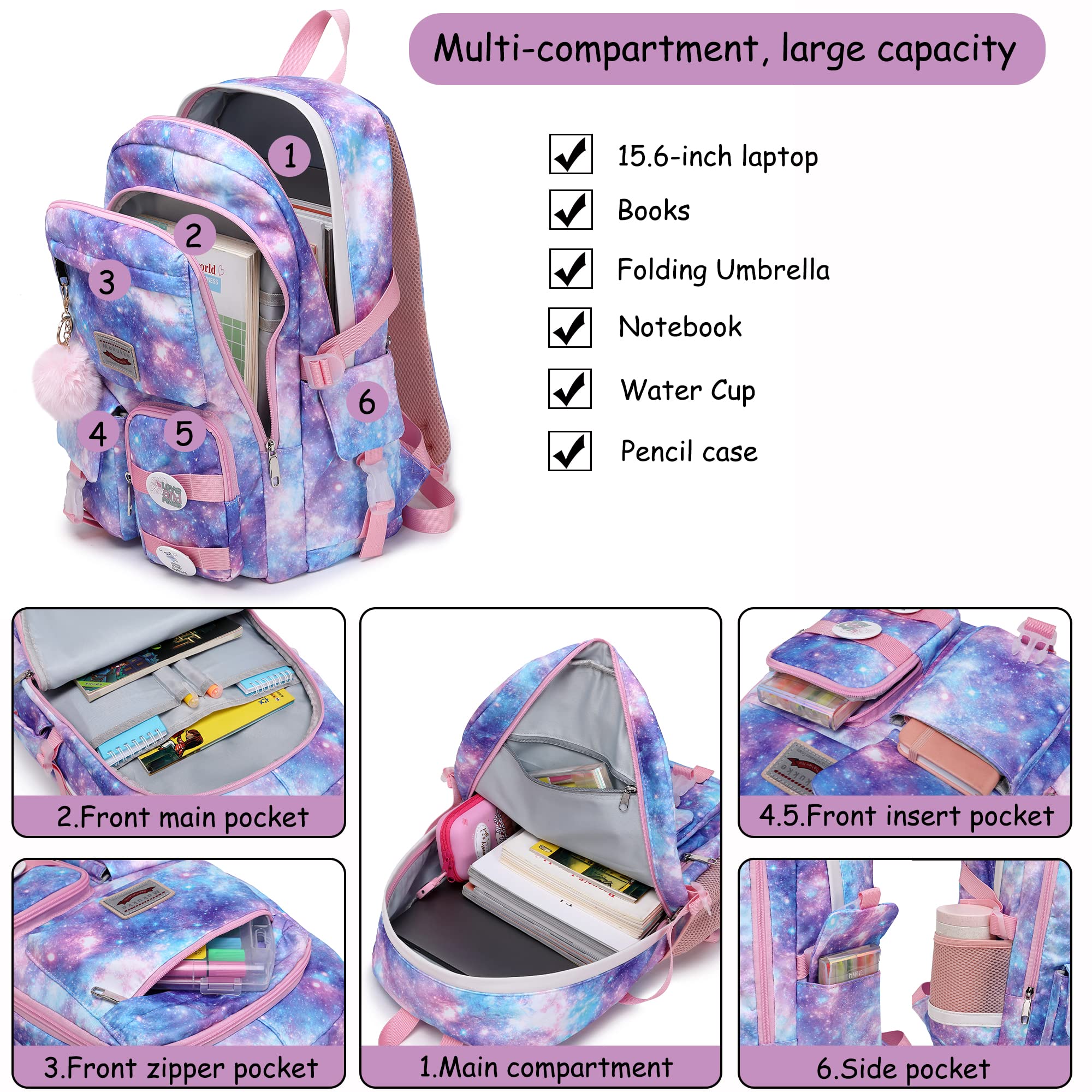 Makukke Backpack for Girls Women, 15.6 Inch Laptop School Bag Elementary College Bookbag Anti Theft Daypack for Women Students (Pink)