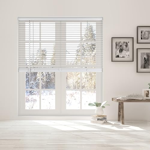 Calyx Interiors 1” Cordless Vinyl Mini Blinds, White, 22.5" W x 36" H, 04MV2224360