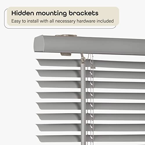 Cordless Room Darkening Mini Blind - 35 Inch Width, 64 Inch Length, 1" Slat Size - Gray - Cordless GII Deluxe Sundown Horizontal Windows Blinds for Interior by Achim Home Decor