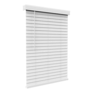 arlo blinds faux wood blinds with crown valance - 34.25" w x 60" h, white cordless 2 inch horizontal blinds - for bedroom, bathroom, living room, glass door interior windows