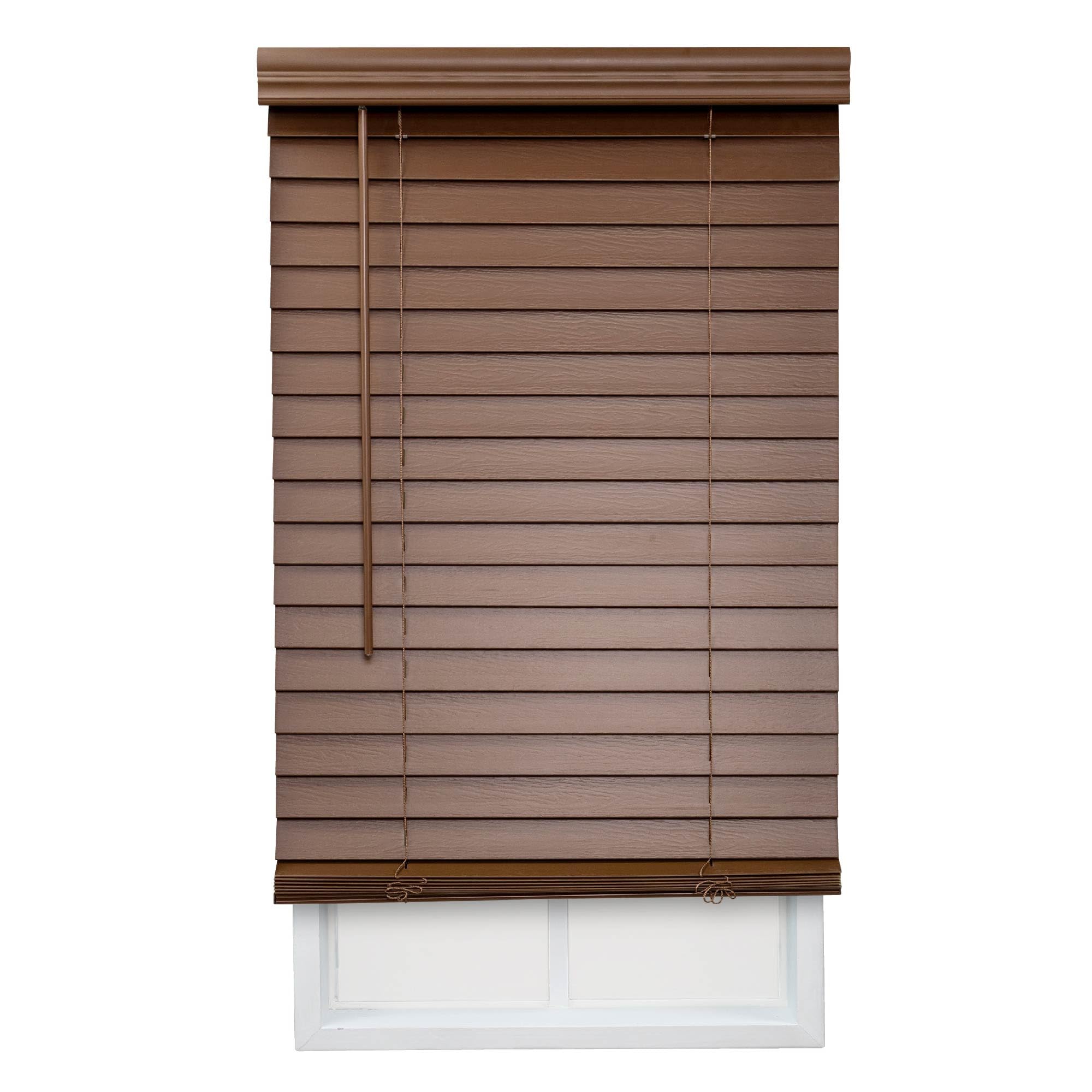 DEZ FURNISHINGS Cordless 2" Faux Wood Blind, 34" W x 48" H, Dark Oak