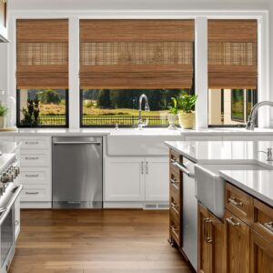 CALYX INTERIORS Cordless Bamboo Roman Shade Blind, Light Filtering, 30.5" W x 48" H, Ceylon Light Russet