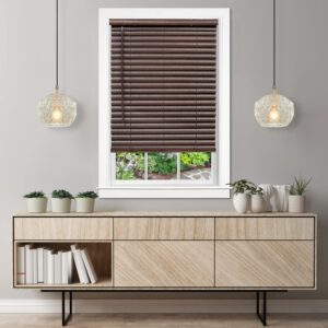 cordless room darkening venetian blind - 32 inch width, 64 inch length, 2" vinyl slat size - mahogany - gii luna light filtering horizontal mini windows blinds for interior by achim home decor