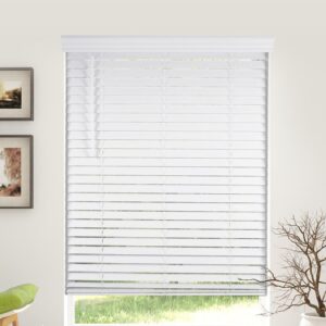 calyx interiors 2" slat faux wood blind with royal valance, cordless, 22.5"w x 36"h, snow white