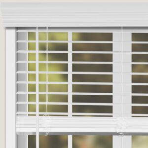 CALYX INTERIORS 2" Slat Faux Wood Blind with Royal Valance, Cordless, 22.5"W x 36"H, Snow White