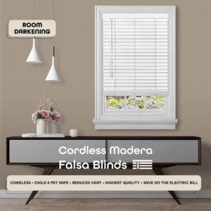 Cordless Room Darkening Plantation Blind - 29 Inch Width, 64 Inch Length, 2" Vinyl Slat Size - White - GII Madera Falsa Faux Wood, Light Filtering Horizontal Windows Blinds by Achim Home Decor