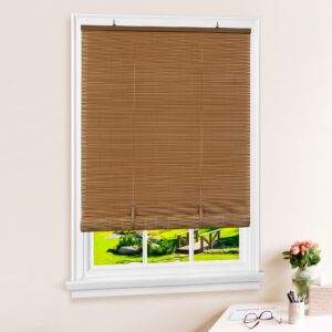 cordless solstice vinyl roll-up blind - 36 inch width, 72 inch length, quarter inch vinyl slats - woodtone - soft light filtering horizontal windows blinds for indoor & ourdoor by achim home decor