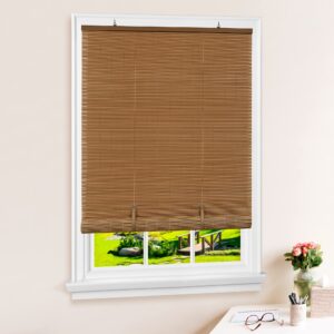 Cordless Solstice Vinyl Roll-Up Blind - 36 Inch Width, 72 Inch Length, Quarter Inch Vinyl Slats - Woodtone - Soft Light Filtering Horizontal Windows Blinds for Indoor & Ourdoor by Achim Home Decor