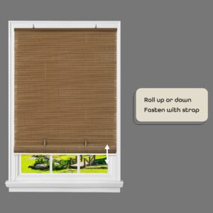 Cordless Solstice Vinyl Roll-Up Blind - 36 Inch Width, 72 Inch Length, Quarter Inch Vinyl Slats - Woodtone - Soft Light Filtering Horizontal Windows Blinds for Indoor & Ourdoor by Achim Home Decor