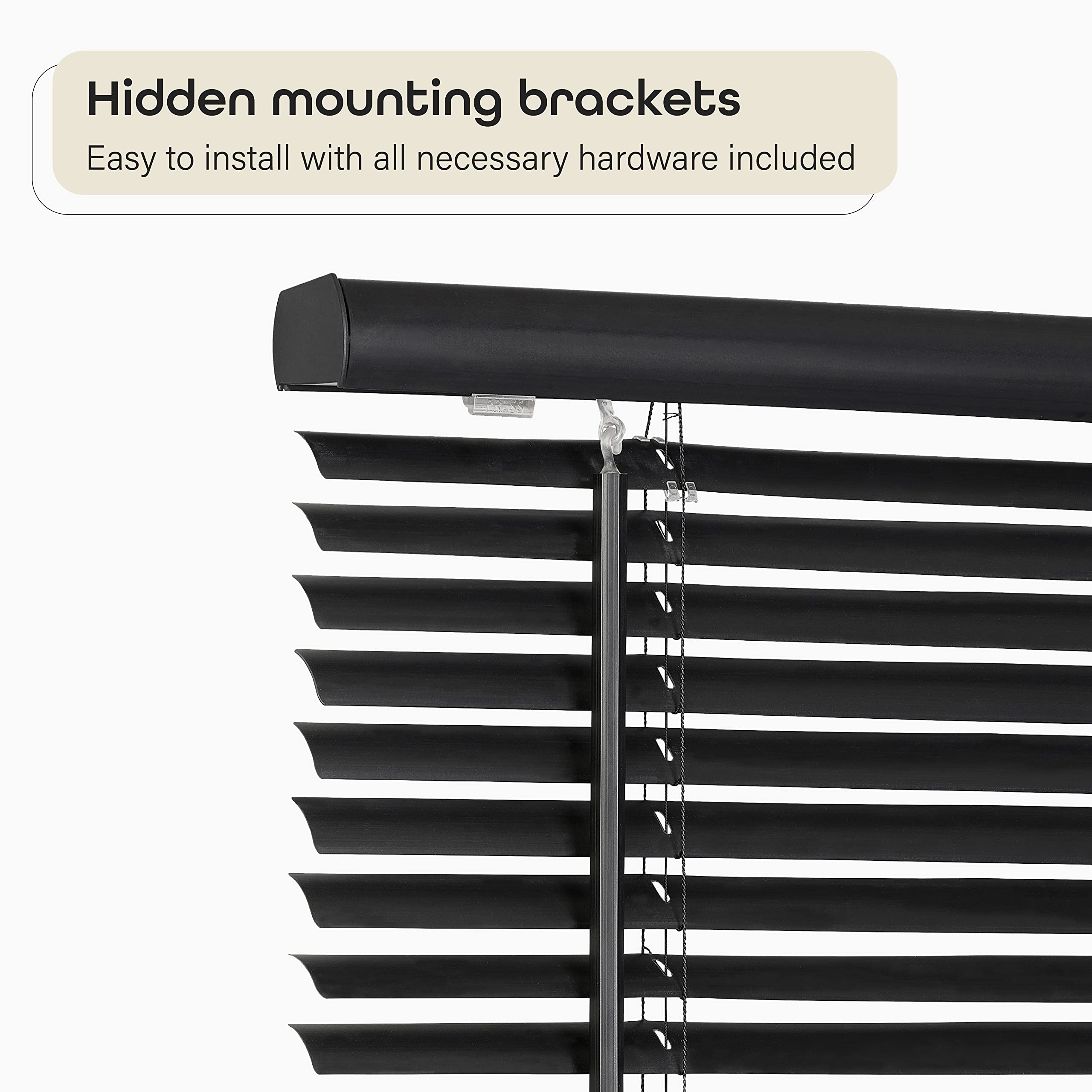 Cordless Light Filtering Mini Blind - 36 Inch Width, 48 Inch Length, 1" Slat Size - Black - Cordless GII Morningstar Horizontal Windows Blinds for Interior by Achim Home Decor