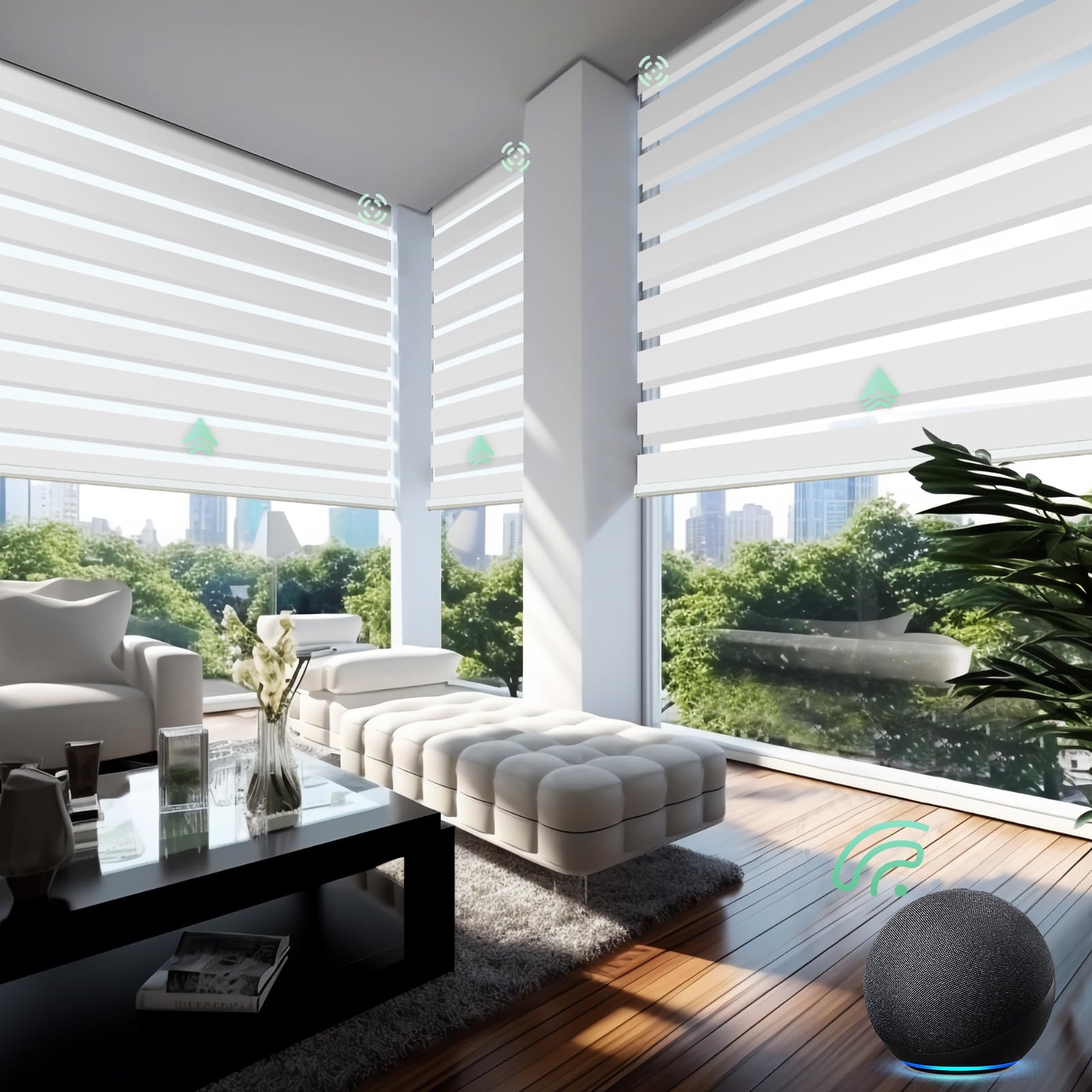 Yoolax Motorized Zebra Blinds Works with Alexa, Motorized Blinds with Remote Custom Size, Privacy Electric Blinds Zebra Blinds for Windows (White Matte)