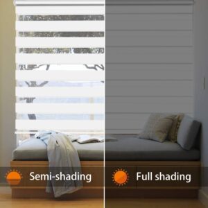 SEEYE Zebra Blinds for Windows - French Door Blinds Roller Dual Shades Light Control Window Treatments Horizontal Day and Night Sheer, 23.6" W x 90" H, White