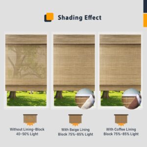 Blackout Cordless Blinds Bamboo Roman Shades, Custom Window Shades with Lining, Natural 100% Bamboo Blinds for Windows, Pattern 21