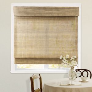 Blackout Cordless Blinds Bamboo Roman Shades, Custom Window Shades with Lining, Natural 100% Bamboo Blinds for Windows, Pattern 21