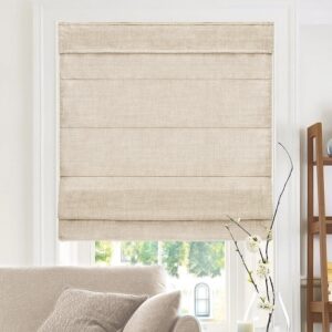 chicology - rmbf2764 cordless roman shades cross-hatched modern fabric cascade window blind treatment, 27"w x 64"h, belgian flax (privacy & light filtering)