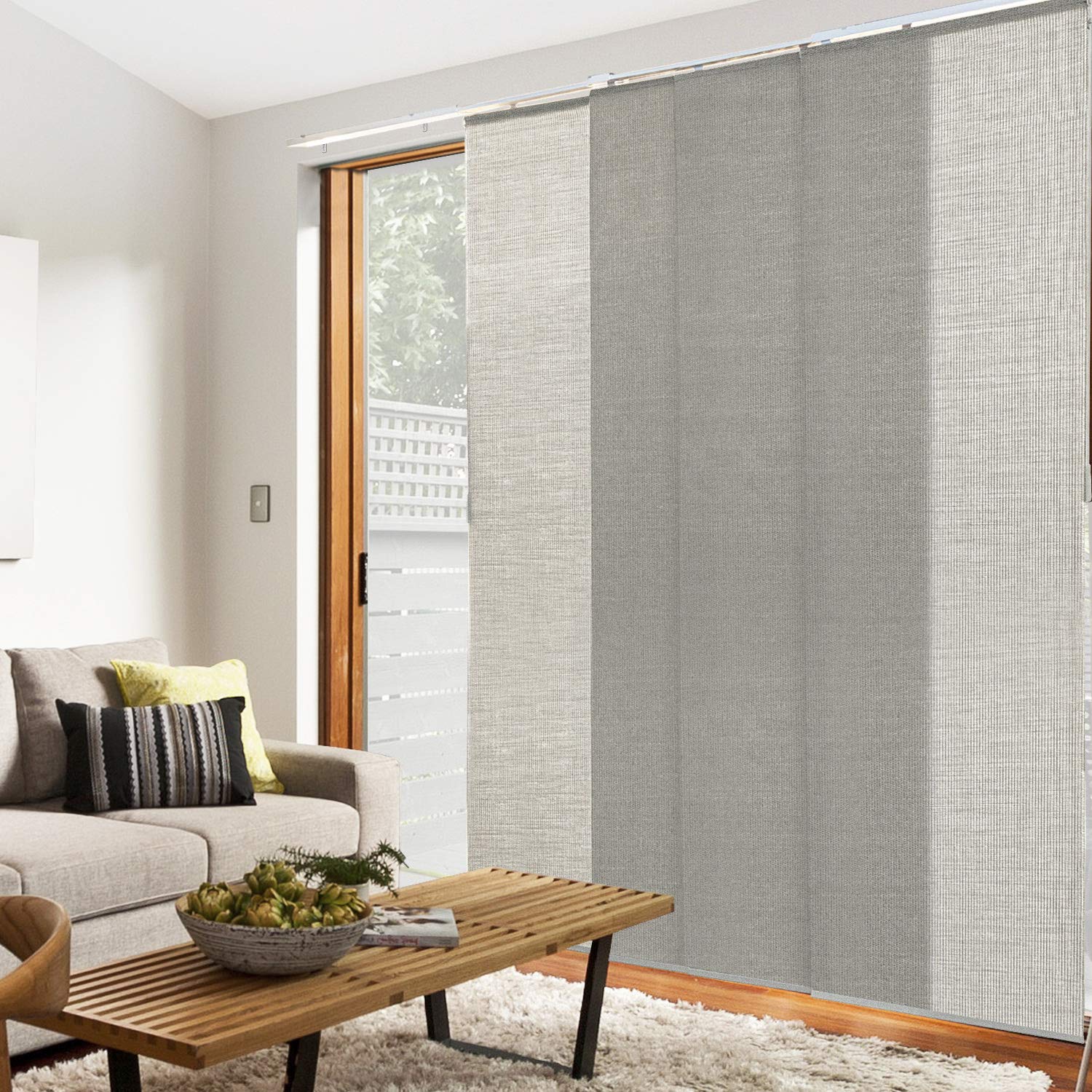 CHICOLOGY Vertical Blinds, Room Divider, Door Blinds,Blinds for Sliding Glass Doors, Temporary Wall, Closet Curtain, Room Door, Woven Gray (Natural Woven) W:46-86 x H:Up-to 96 inches