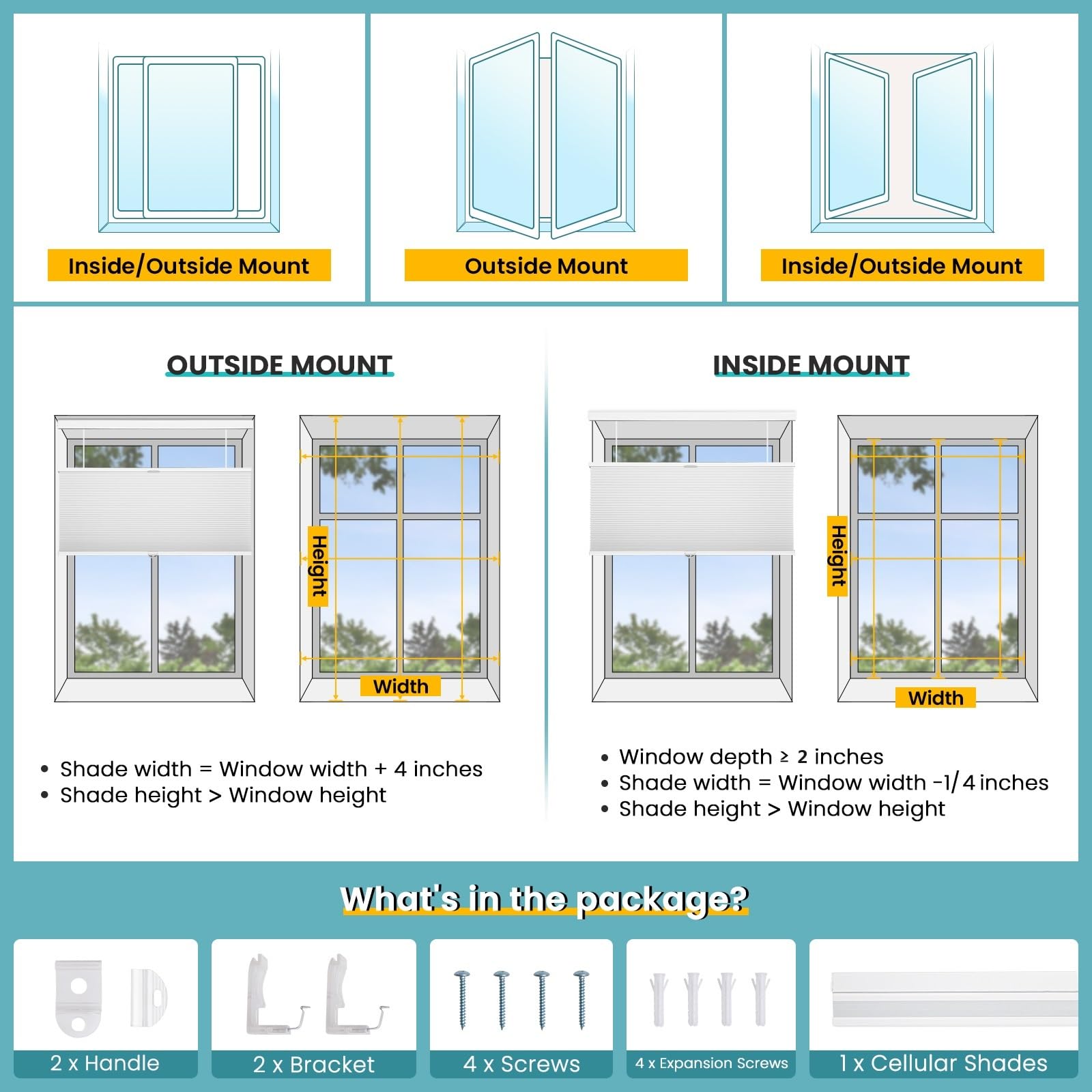 Grandekor Top Down Bottom Up Cellular Shades Cordless, Pull Down Honeycomb Blinds for Windows Room Darkening Blinds & Shades for Living Room Bedroom, Blackout, White, 32" Wx64 H