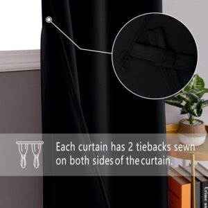 DWCN Black Blackout Curtains for Bedroom with Tiebacks - Thermal Insulated Light Blocking Grommet Window Curtains for Living Room, 38 x 45 inch Length, Set of 2 Panels