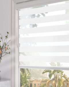 persilux zebra blinds (24" w x 72" h, white) dual layer roller sheer shades light filtering privacy for day and night roller window shades for home and office, easy to install