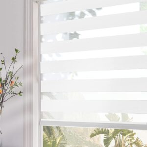 Persilux Zebra Blinds (24" W X 72" H, White) Dual Layer Roller Sheer Shades Light Filtering Privacy for Day and Night Roller Window Shades for Home and Office, Easy to Install