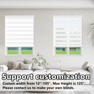 Persilux Zebra Blinds (24" W X 72" H, White) Dual Layer Roller Sheer Shades Light Filtering Privacy for Day and Night Roller Window Shades for Home and Office, Easy to Install