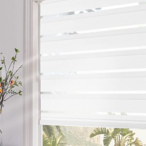 Persilux Zebra Blinds (24" W X 72" H, White) Dual Layer Roller Sheer Shades Light Filtering Privacy for Day and Night Roller Window Shades for Home and Office, Easy to Install