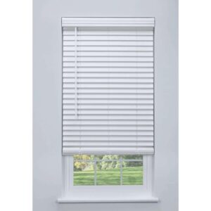 Linen Avenue Cordless Faux Wood Blind White 47 W x 48 H, Flush Inside Mount (No Valance Side Pieces Included, Arrives ½ Inch Narrower)