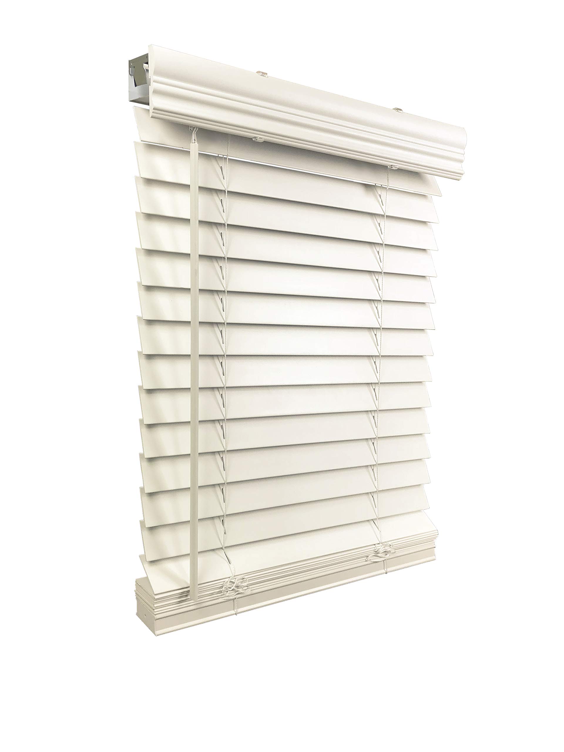 US Window And Floor 2" Faux Wood 38.5" W x 48" H, Inside Mount Cordless Window Blinds, Smooth White,CLF0103840480