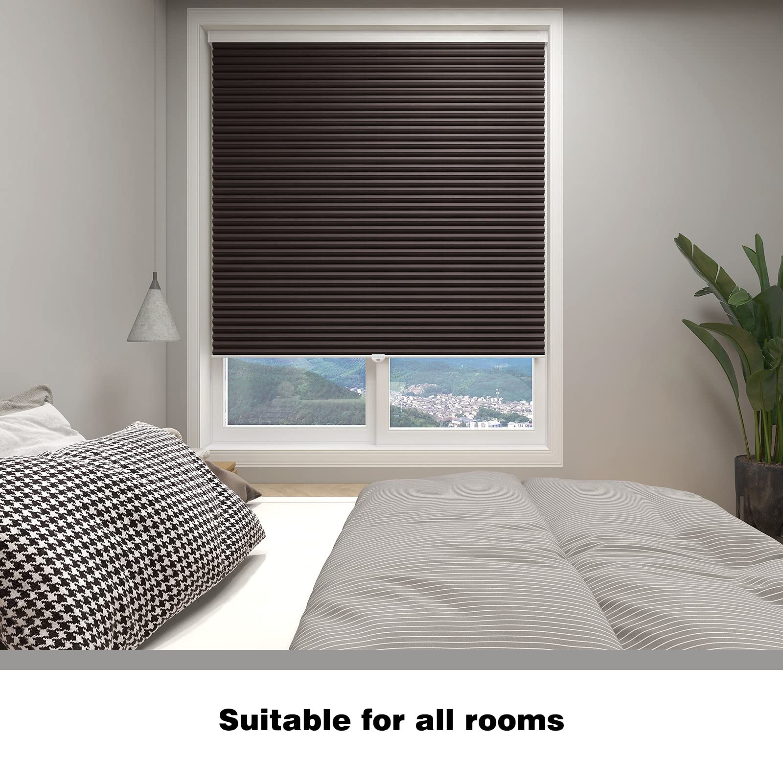 Changshade Cordless Blackout Cellular Shade, Honeycomb Shade with The Diameter of 1.5 inch Honeycombs, Room Darkening Pleated Window Shade for Bedroom, Children Room, 24 inches Wide, Taupe CEL24TP64C