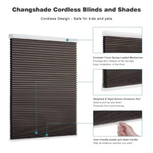 Changshade Cordless Blackout Cellular Shade, Honeycomb Shade with The Diameter of 1.5 inch Honeycombs, Room Darkening Pleated Window Shade for Bedroom, Children Room, 24 inches Wide, Taupe CEL24TP64C