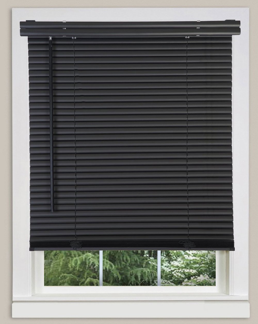 Classic Touch Cordless 1" Light Filtering Mini Blind, 34" Wide x 64" Long, Black